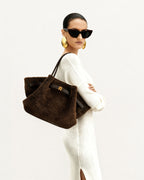 JWPE - Hana Medium Faux Fur Tote Bag - Mocha Brown