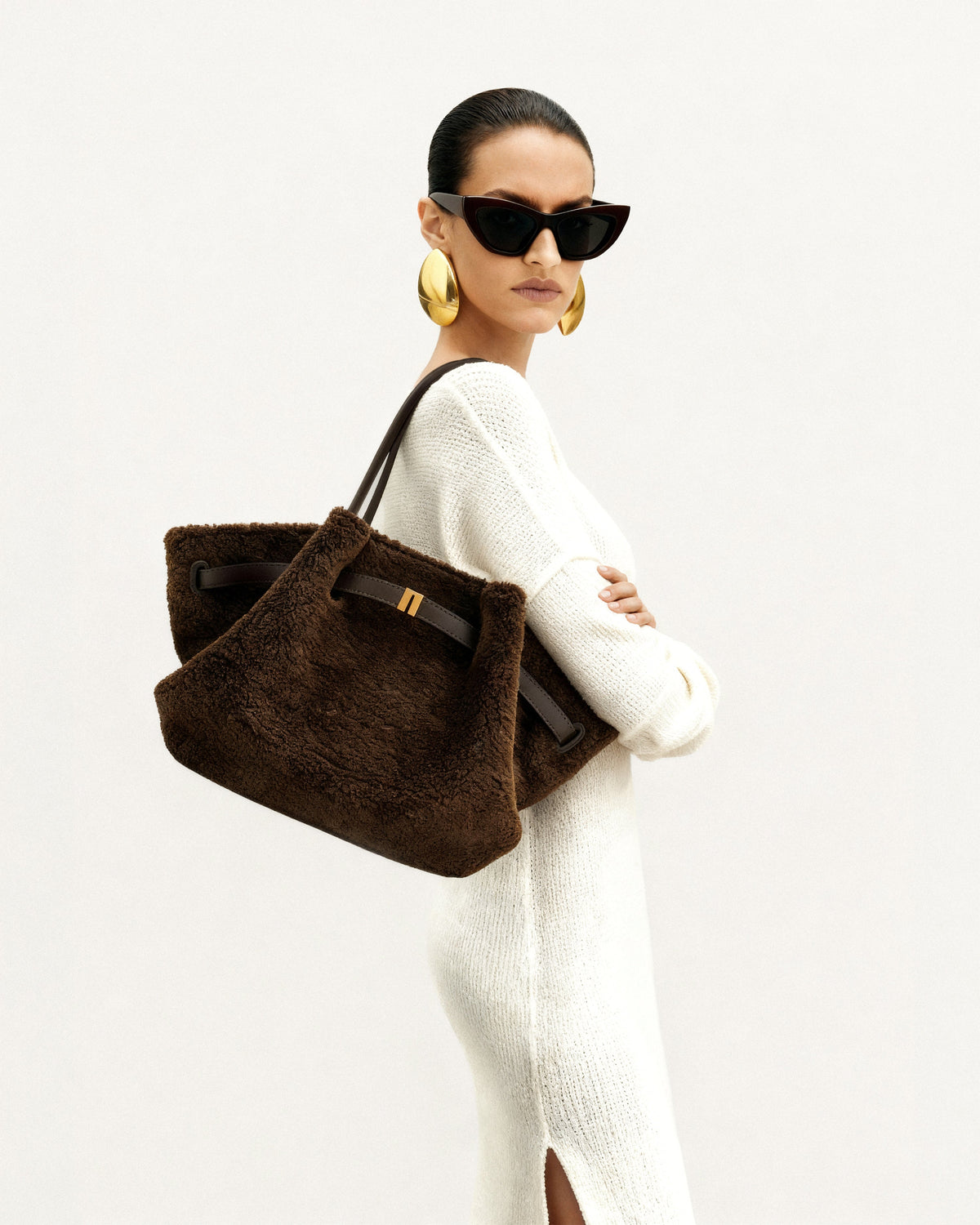 JWPE - Hana Medium Faux Fur Tote Bag - Mocha Brown
