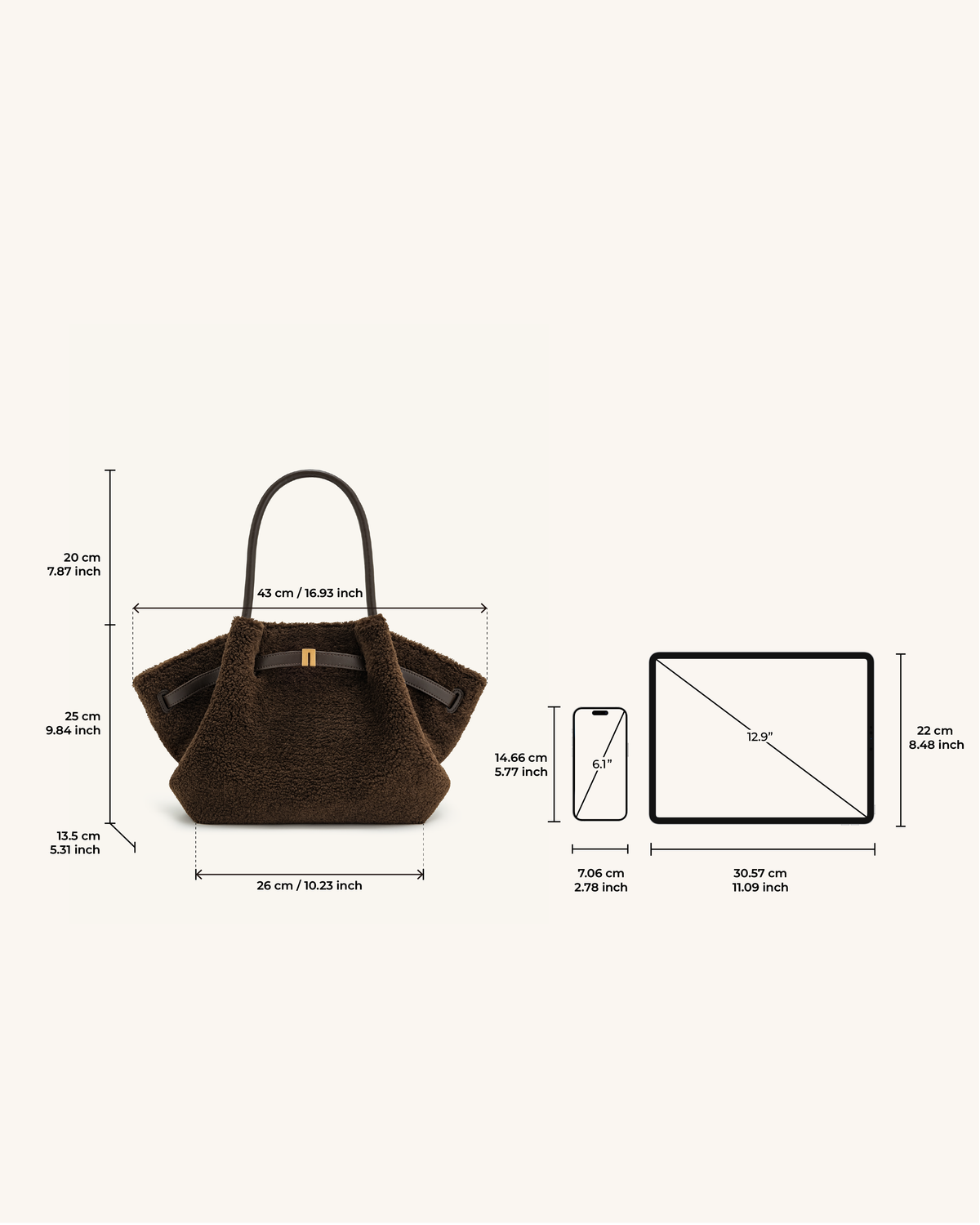 JWPE - Hana Medium Faux Fur Tote Bag - Mocha Brown