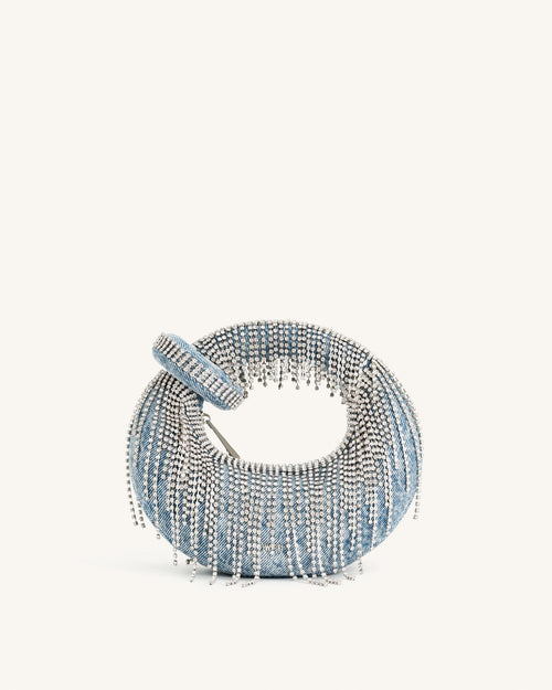JWPE - Abacus Denim Artificial Crystal Mini Top Handle Bag - Blue