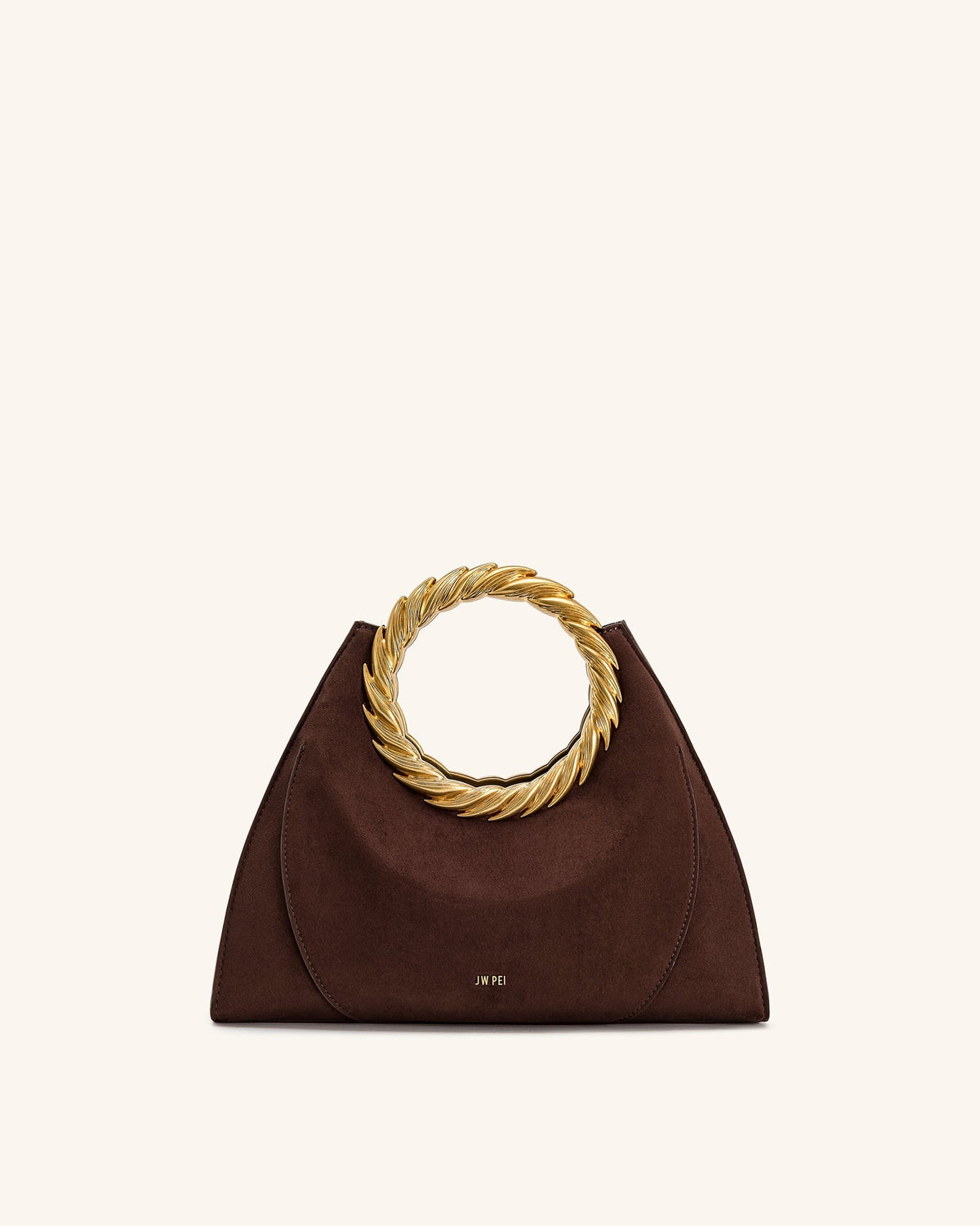 JWPE - Amiya Leaf Handle Faux Suede Sculpture Bag - Mocha Brown