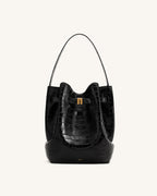JWPE - Clara Lock Accent Bucket Shoulder Bag - Black Croc