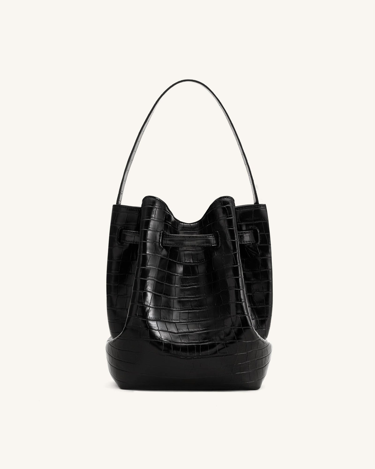 JWPE - Clara Lock Accent Bucket Shoulder Bag - Black Croc