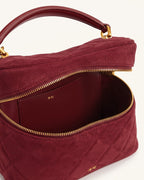 JWPE - Cleo Quilted Faux Suede Top Handle Satchel - Burgundy
