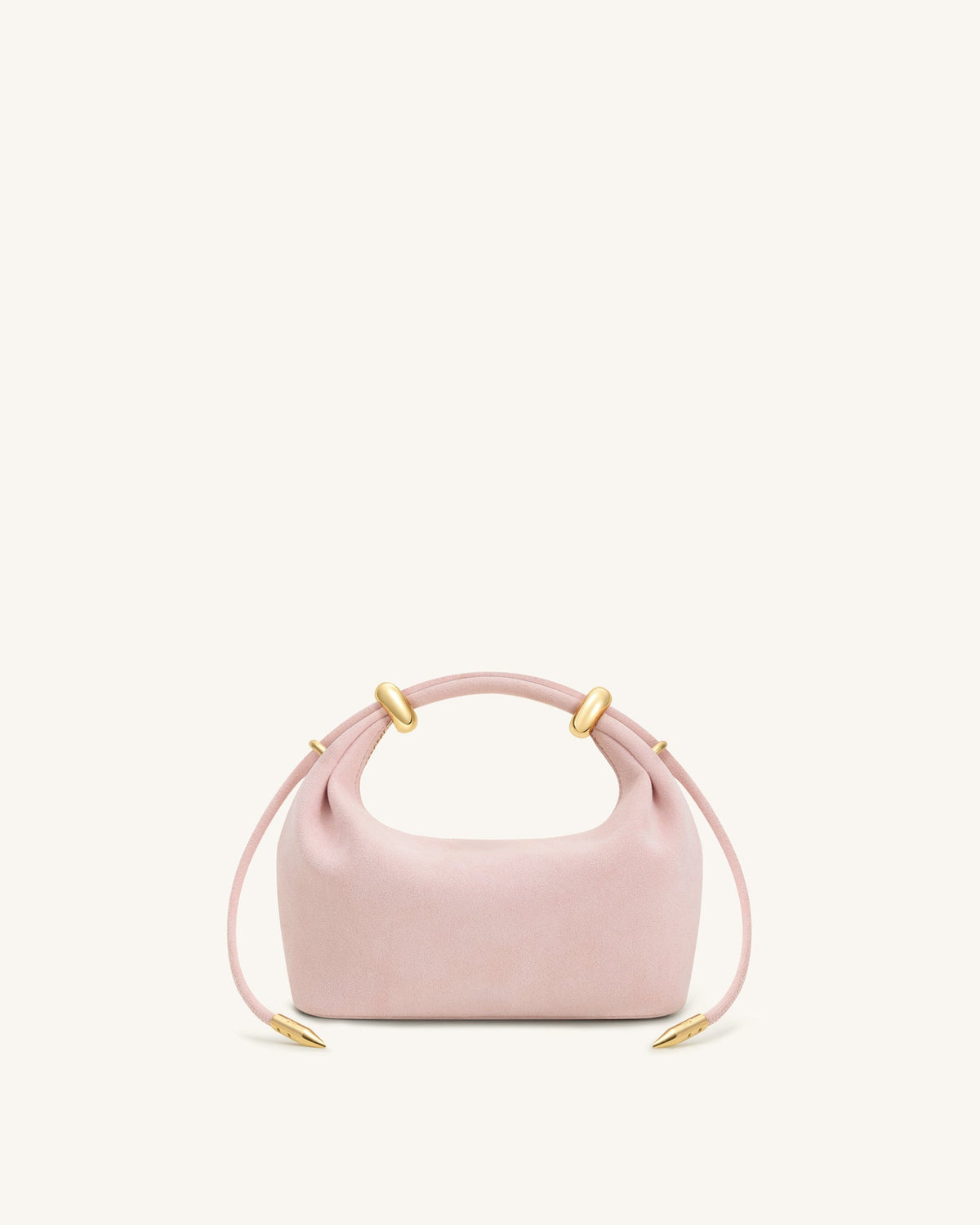 JWPE - Ellie Faux Suede Metal Ring Embellished Top Handle Bag - Pink