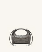 JWPE - Ellie Metal Ring Embellished Top Handle Bag - Medium Gray Croc