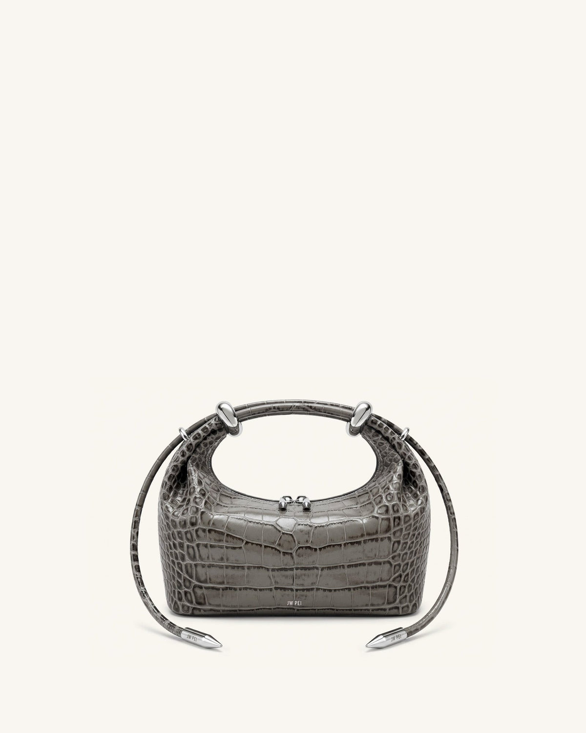 JWPE - Ellie Metal Ring Embellished Top Handle Bag - Medium Gray Croc