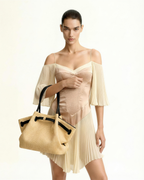 JWPE - Hana  Medium Faux Straw Tote Bag - Brown Straw