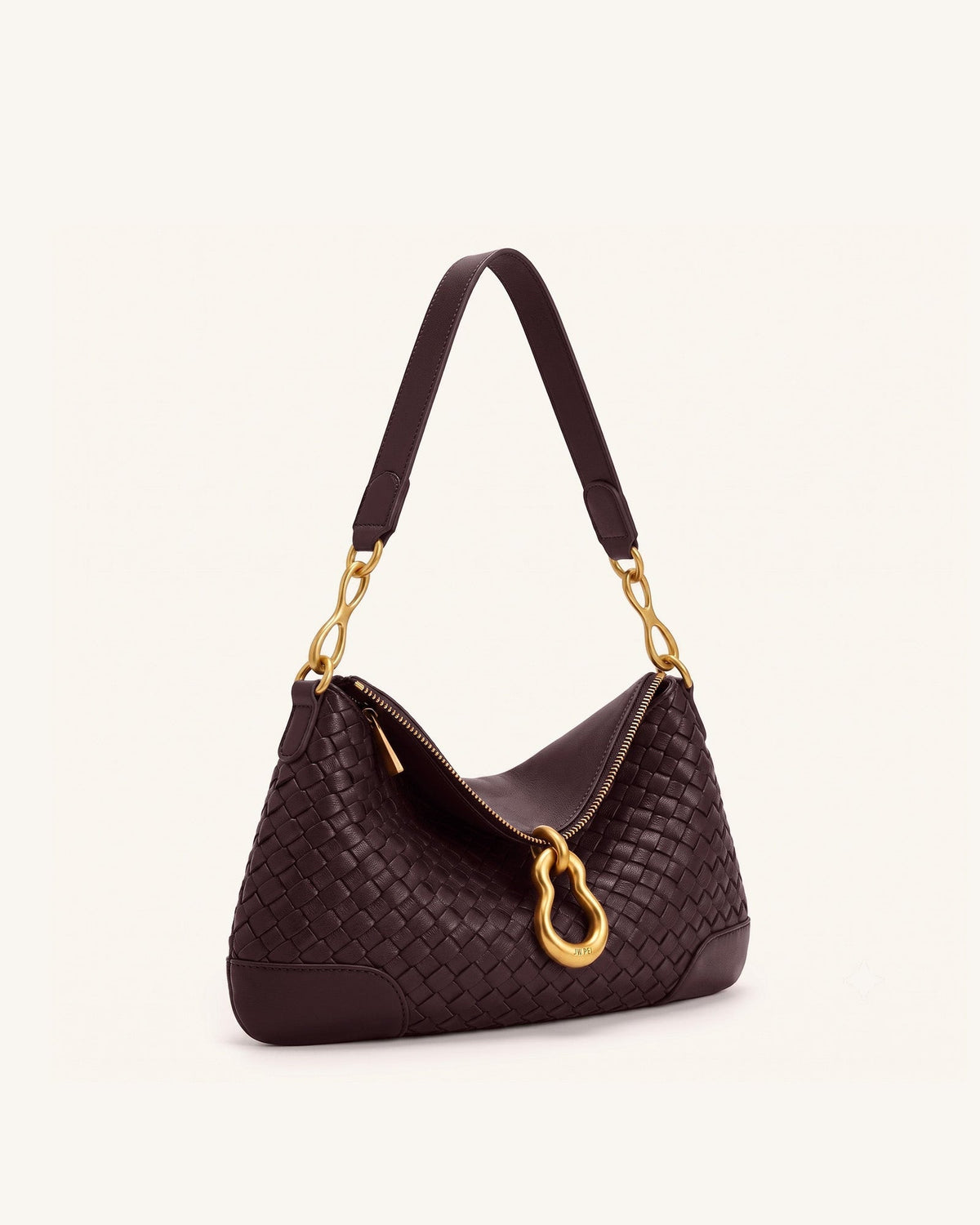 JWPE - Jayla Metal Pendant Embellished Woven Shoulder Bag - Deep Burgundy