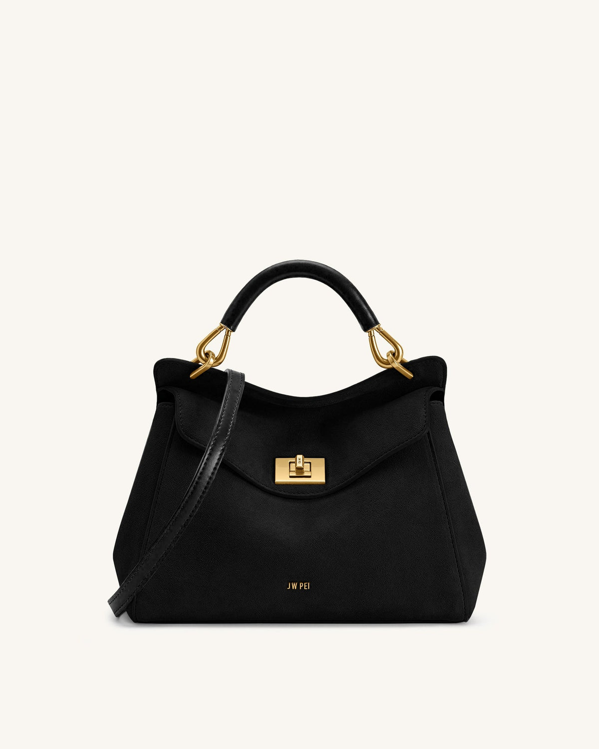 JWPE - Lucia Classic Faux Suede Top Handle Bag - Black