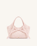 JWPE - Mabel Faux Suede Quilted Soft Bow Tote Bag - Light Pink