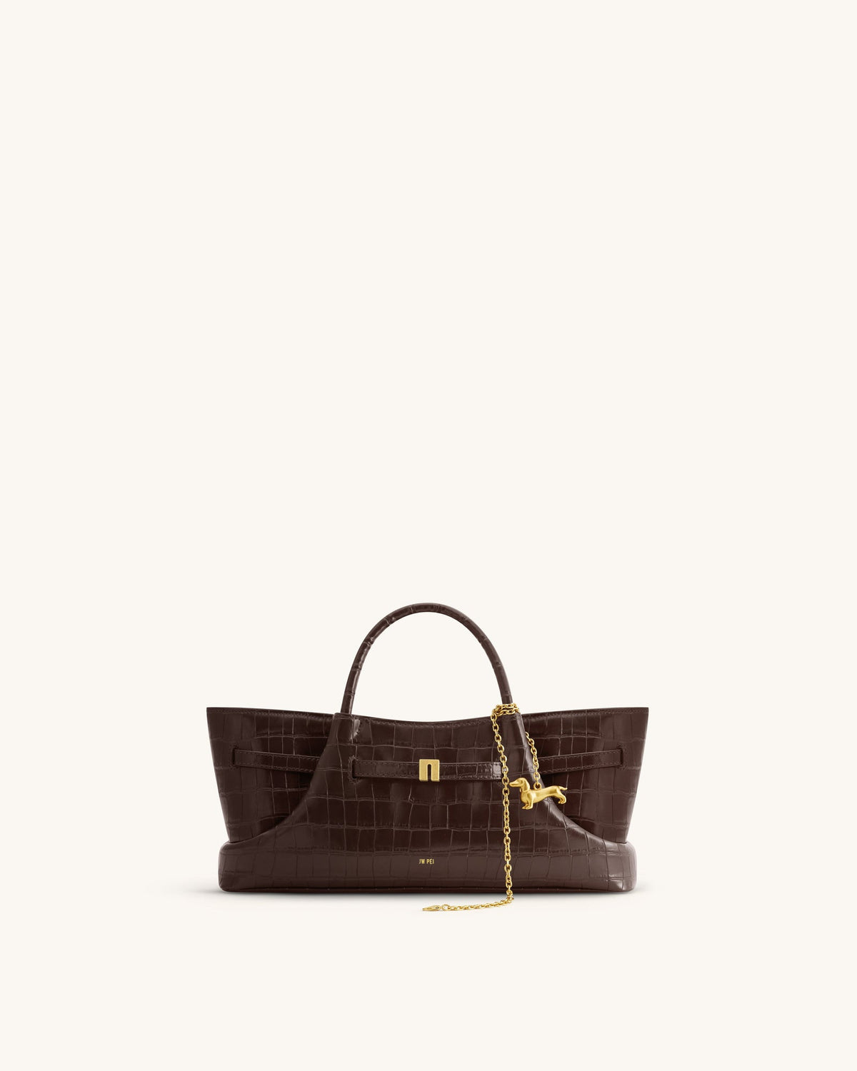 JWPE - Maeve Dachshund Metal Charm Tote Bag - Dark Brown Croc