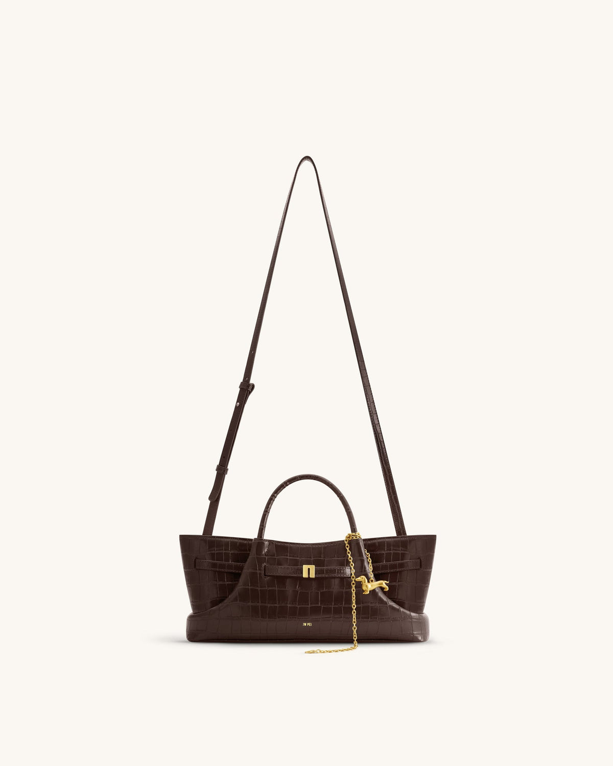 JWPE - Maeve Dachshund Metal Charm Tote Bag - Dark Brown Croc