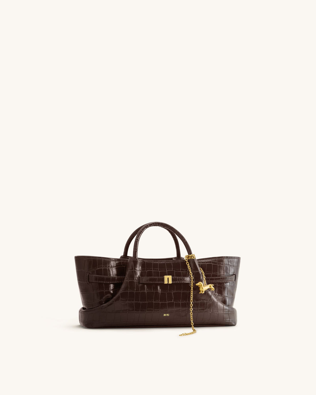 JWPE - Maeve Dachshund Metal Charm Tote Bag - Dark Brown Croc