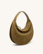 JWPE - Nola Faux Suede Woven Crescent Shoulder Bag - Olive Green