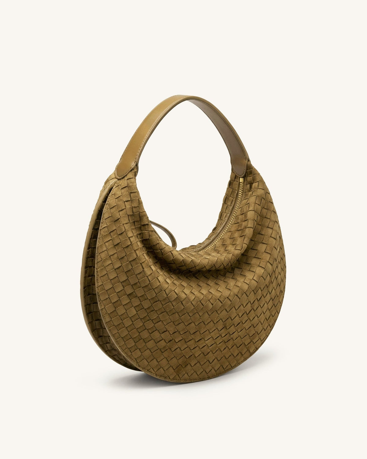 JWPE - Nola Faux Suede Woven Crescent Shoulder Bag - Olive Green