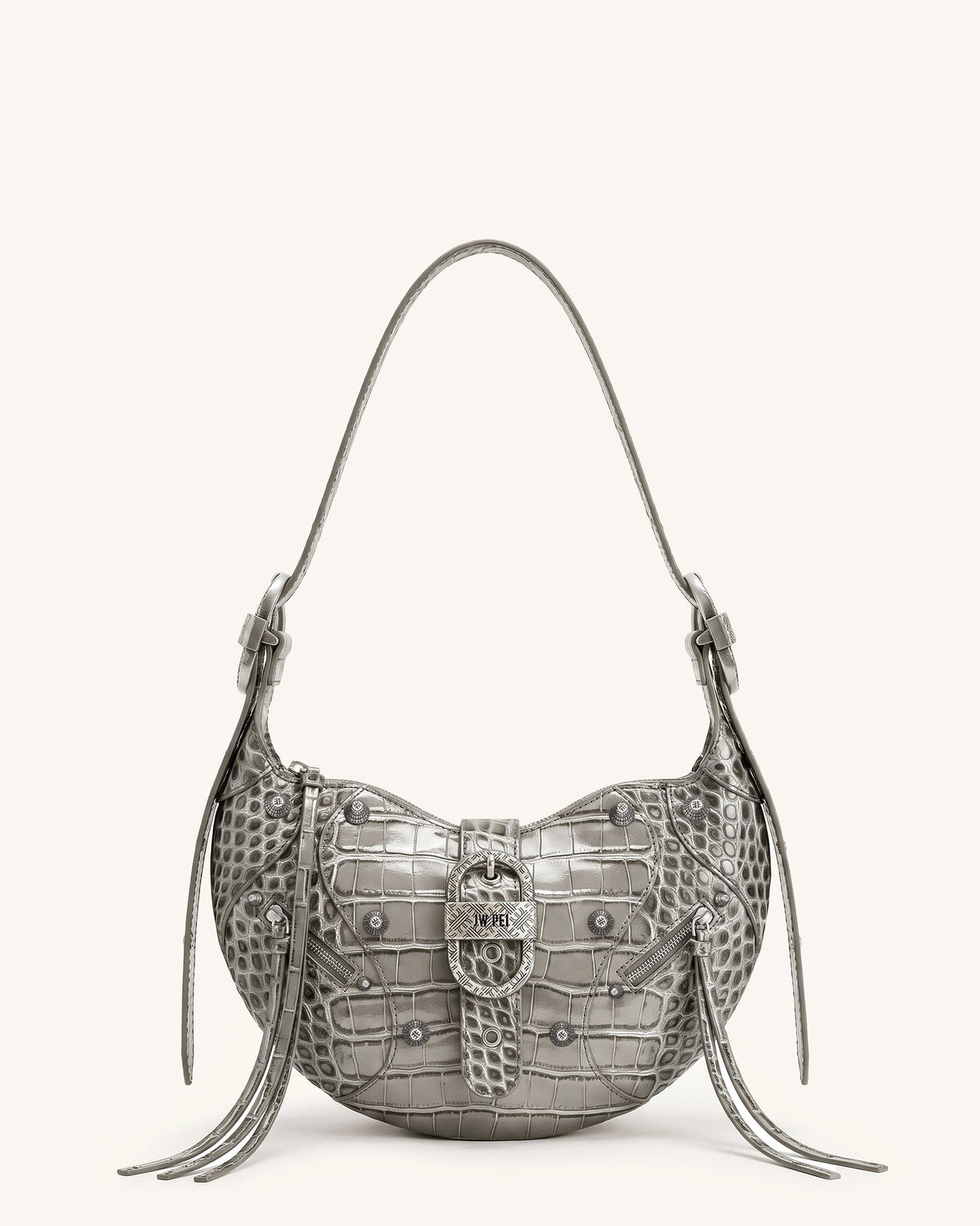 JWPE - Tessa Studded Shoulder Bag - Cement Grey Croc