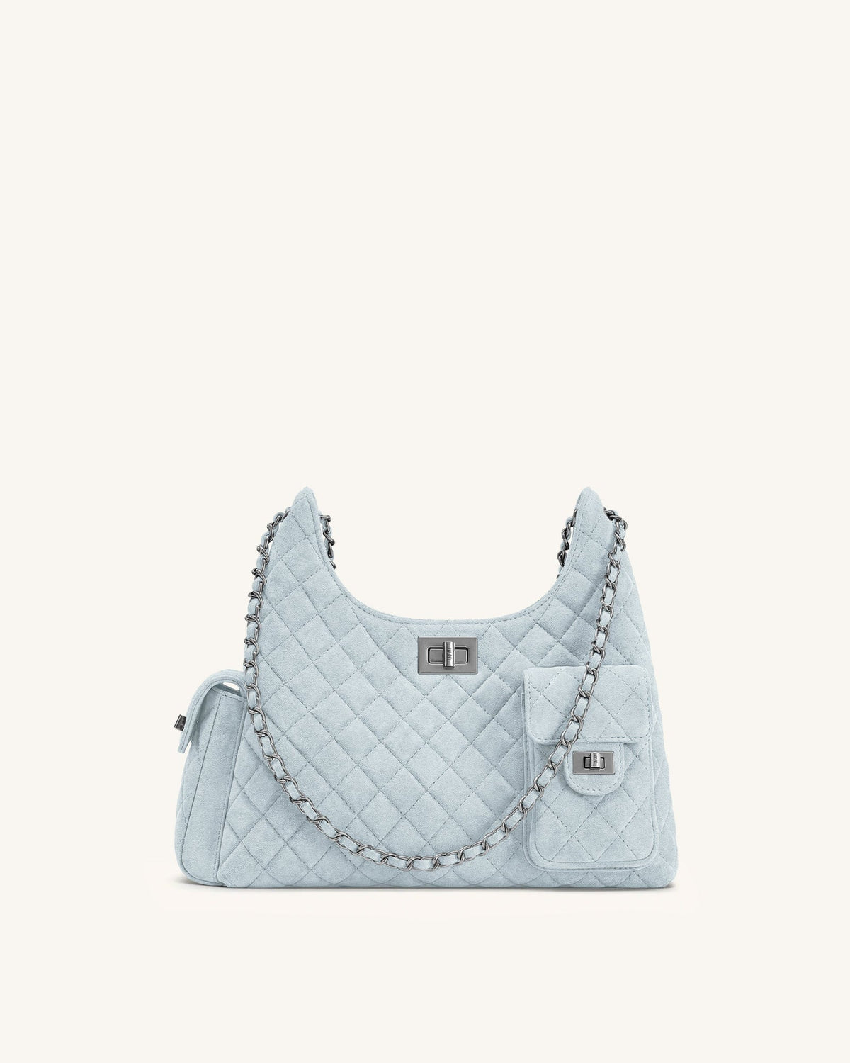 JWPE - Vivian Faux Suede Quilted Shoulder Bag - Light Blue
