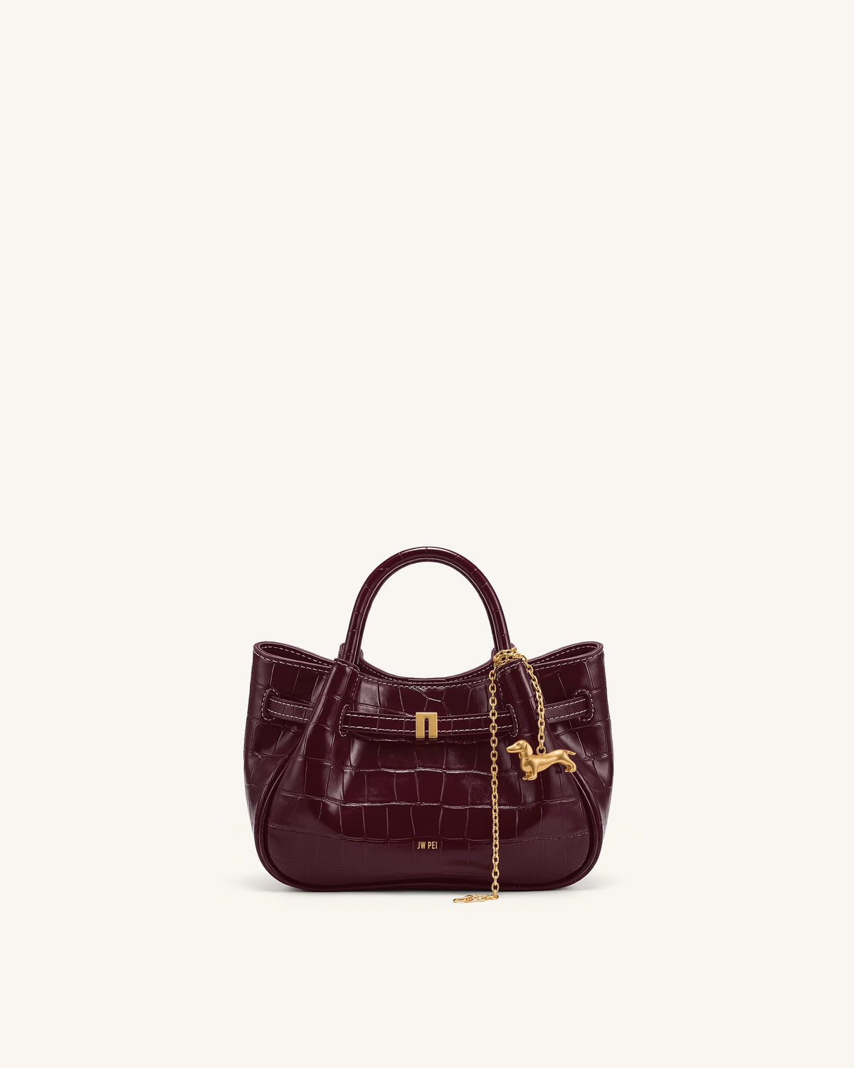 JWPE - Maeve Dachshund Charm Mini Satchel Bag - Burgundy Croc