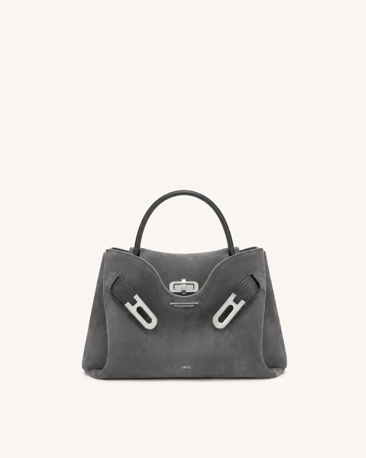 JWPE - Rhea Small Faux Suede Double Buckle Shoulder Bag - Smoke Grey