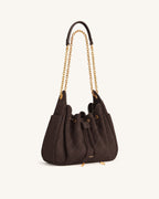 JWPE - Rowan Faux Suede Quilted Chain Bucket Bag - Dark Brown