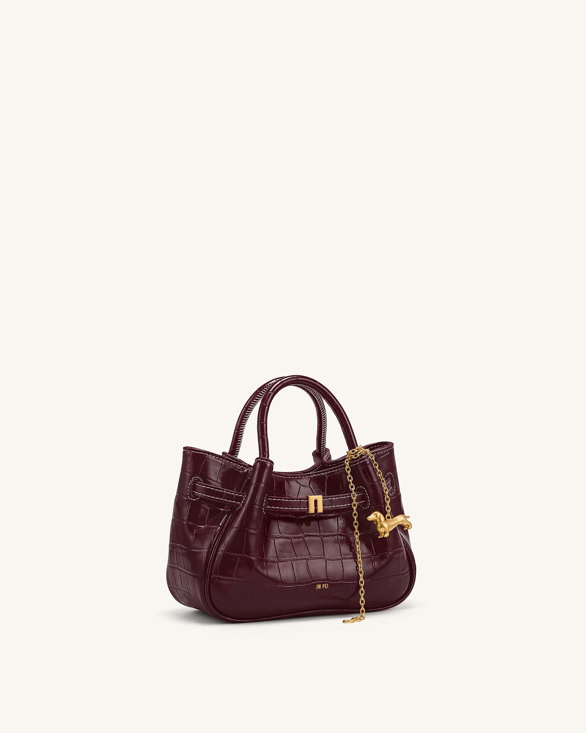JWPE - Maeve Dachshund Charm Mini Satchel Bag - Burgundy Croc
