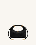 JWPE - Ellie Woven Metal Ring Embellished Top Handle Bag - Dark Black