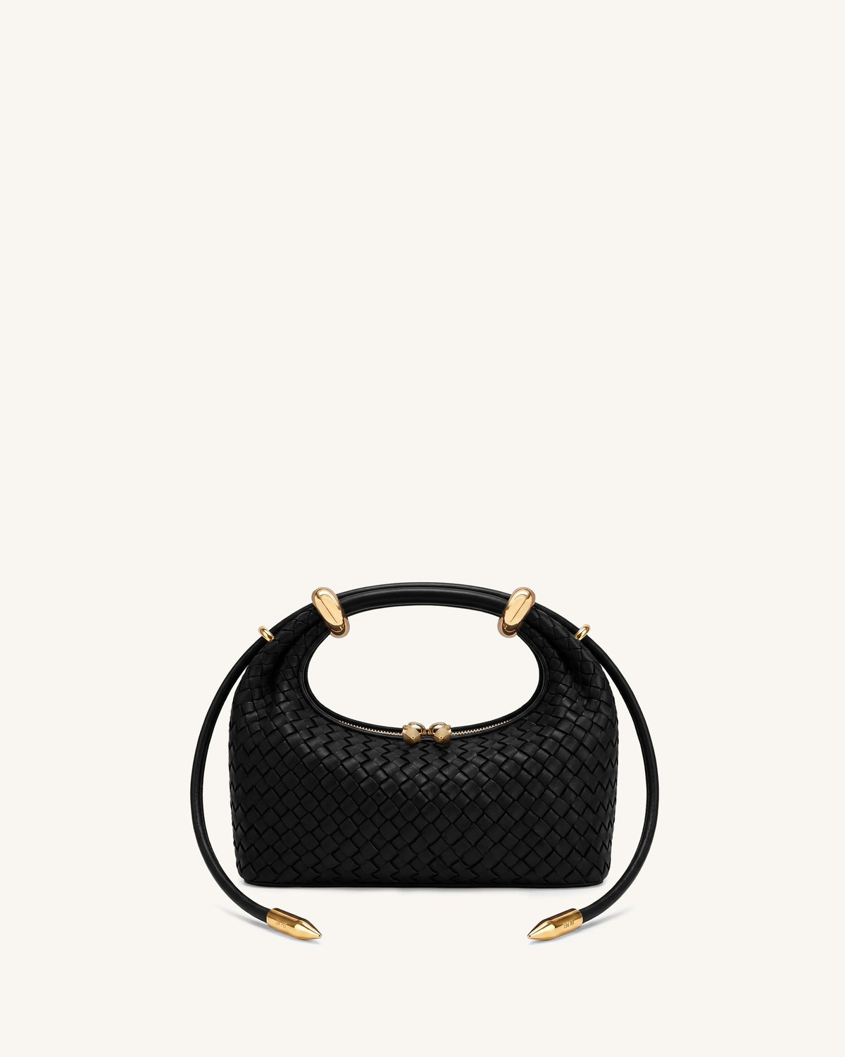 JWPE - Ellie Woven Metal Ring Embellished Top Handle Bag - Dark Black