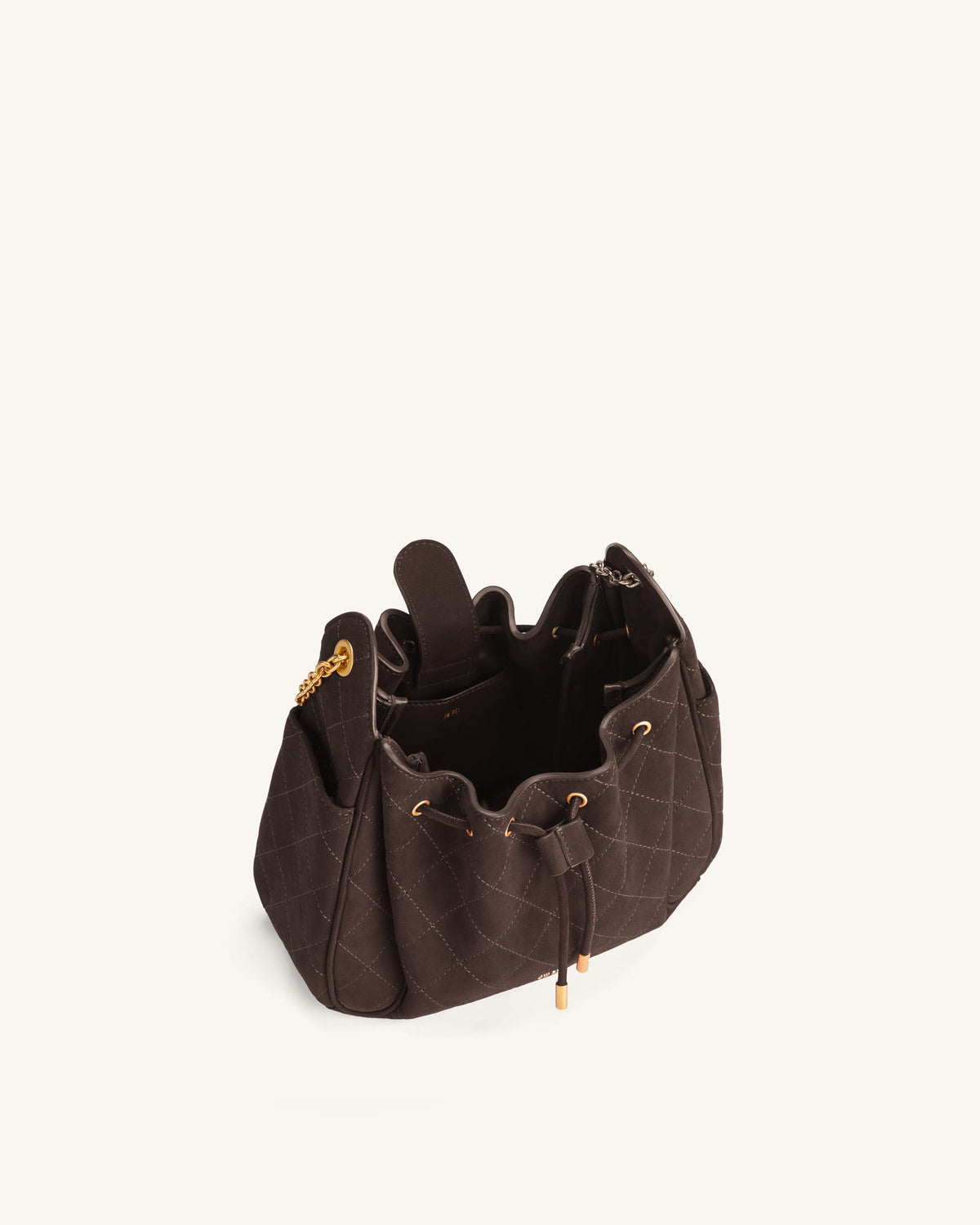 JWPE - Rowan Faux Suede Quilted Chain Bucket Bag - Dark Brown