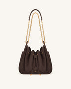 JWPE - Rowan Faux Suede Quilted Chain Bucket Bag - Dark Brown