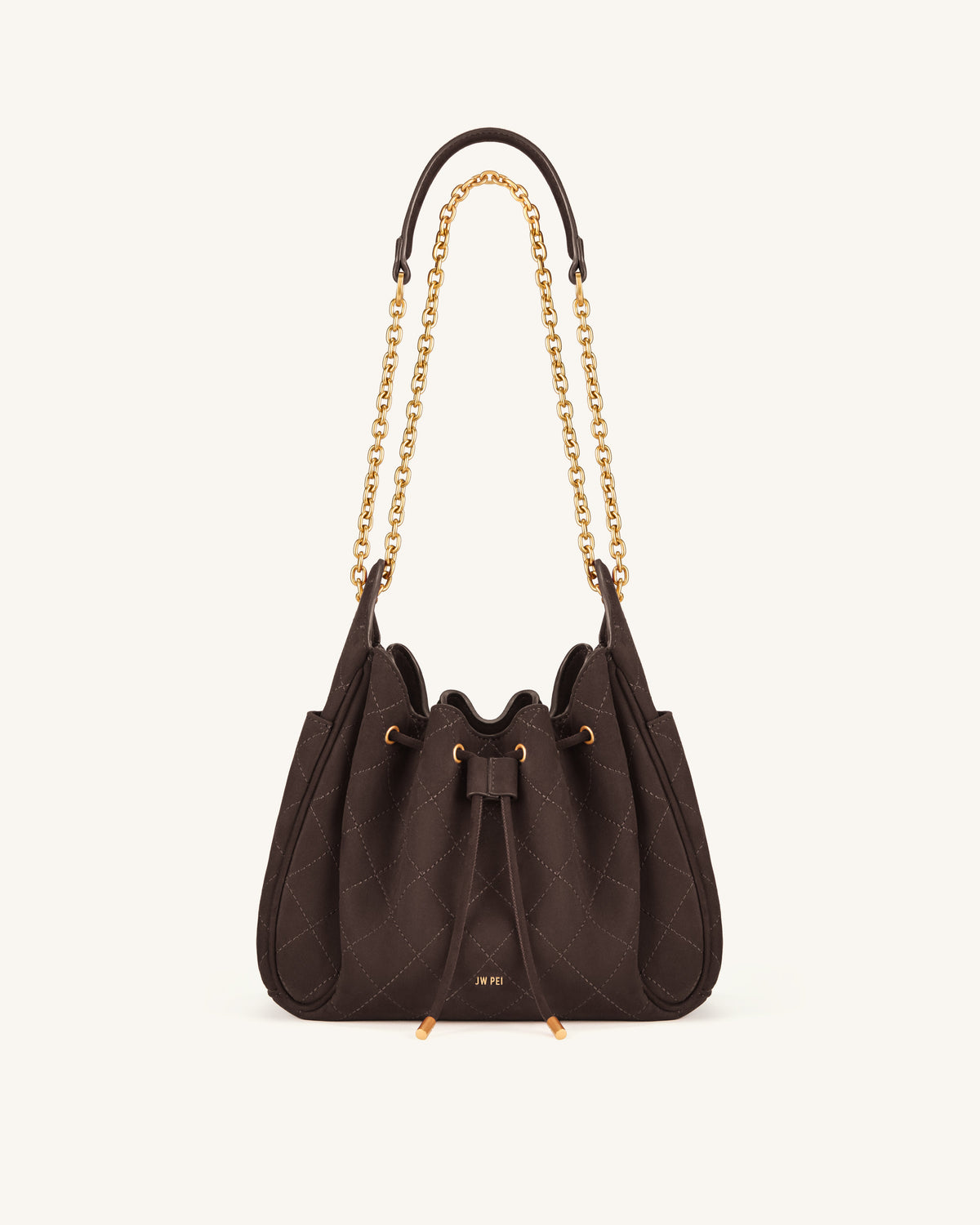 JWPE - Rowan Faux Suede Quilted Chain Bucket Bag - Dark Brown