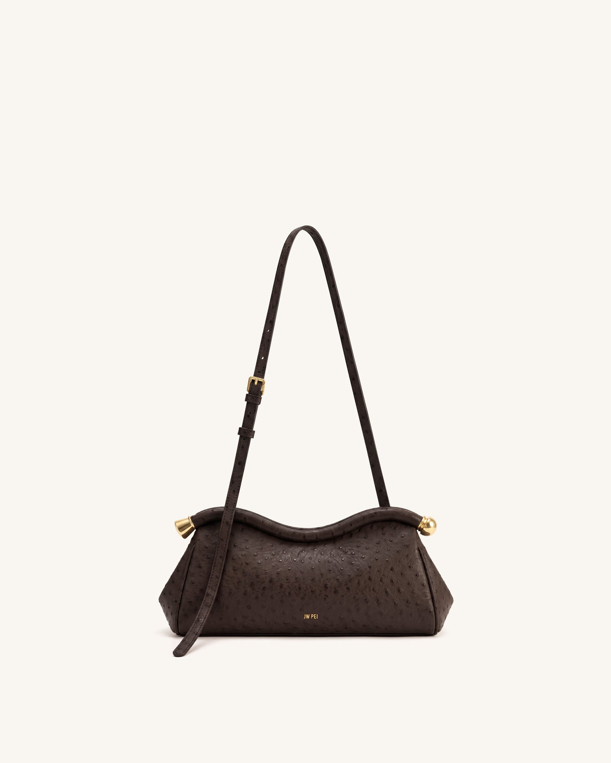 JWPE - Naomi Faux Ostrich Grain Curved Shoulder Bag - Dark Brown