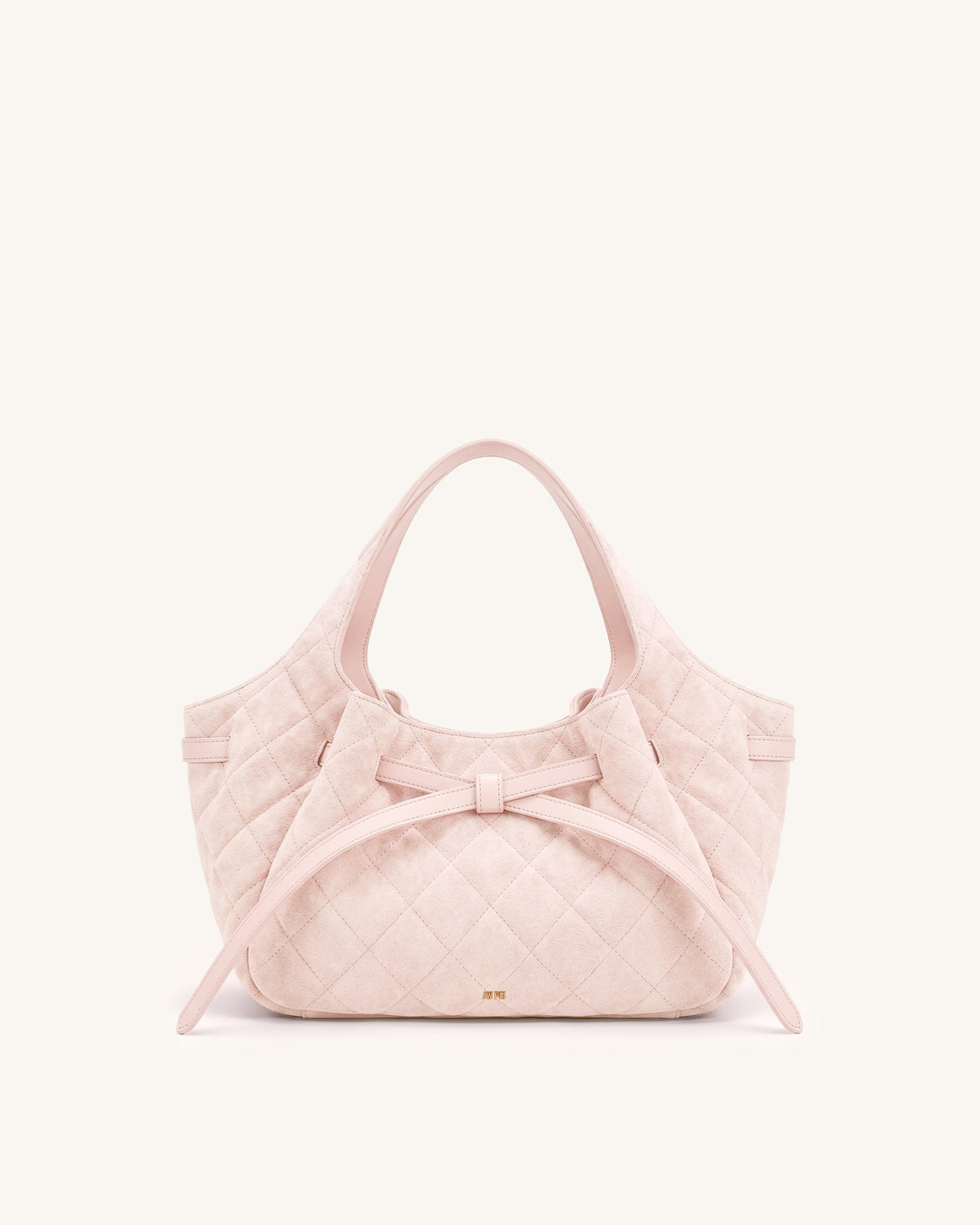 JWPE - Mabel Faux Suede Quilted Soft Bow Tote Bag - Light Pink