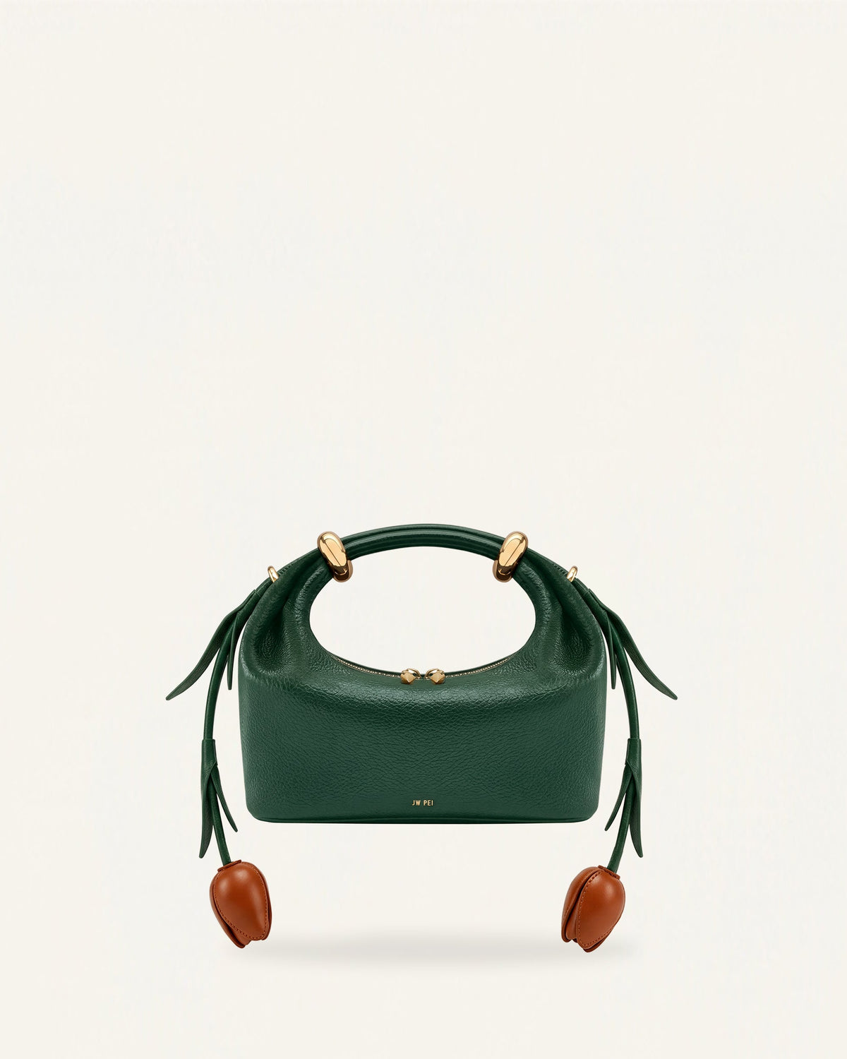 JWPE - Ellie Flower Shape Metal Ring Embellished Top Handle Bag - Forest Green