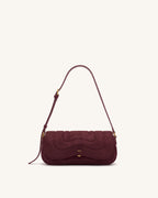 JWPE - Tina Curved Quilted Faux Suede Shoulder Bag - Deep Burgundy