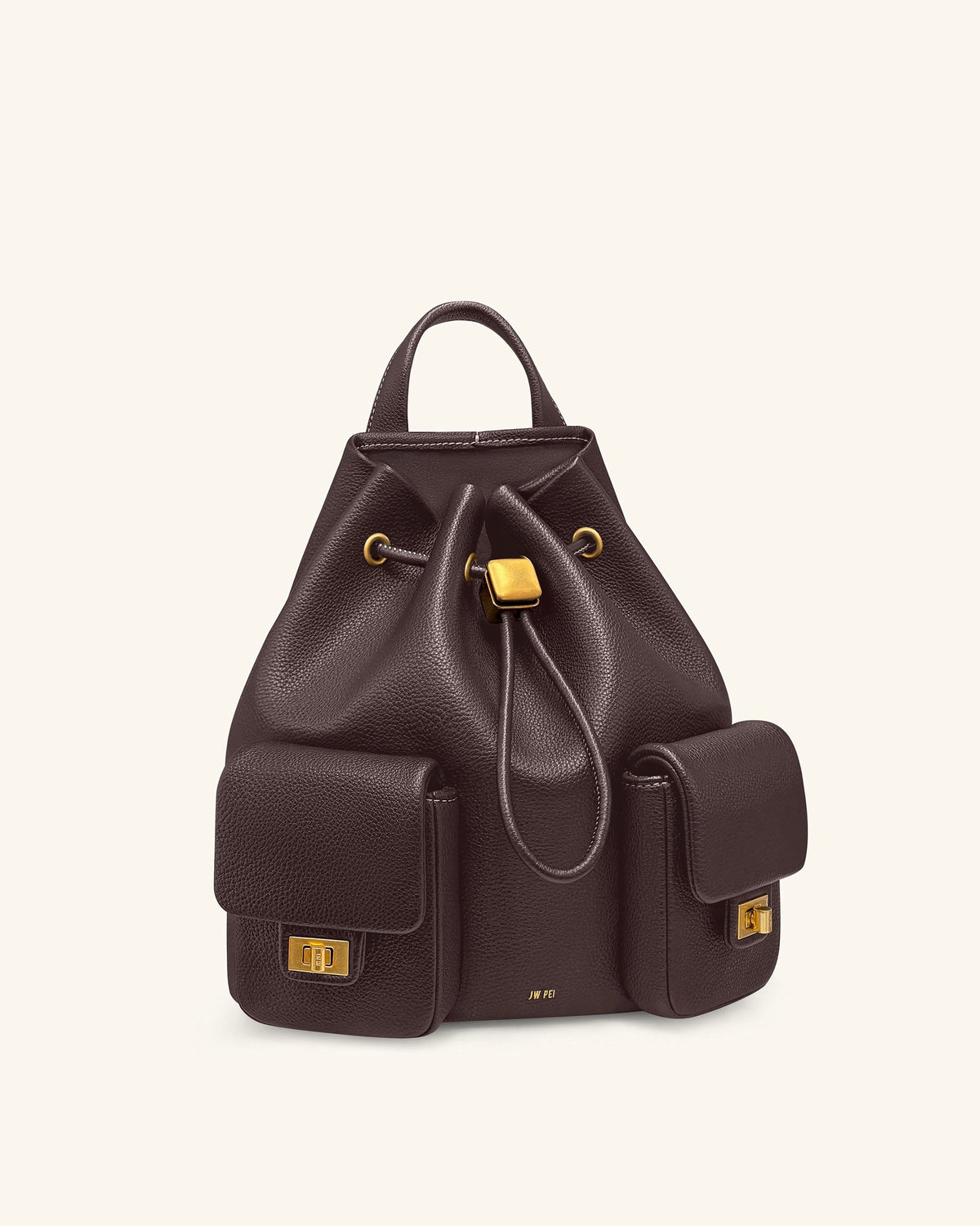 JWPE - Avery Pebbled Drawstring Utility Backpack – Dark Brown