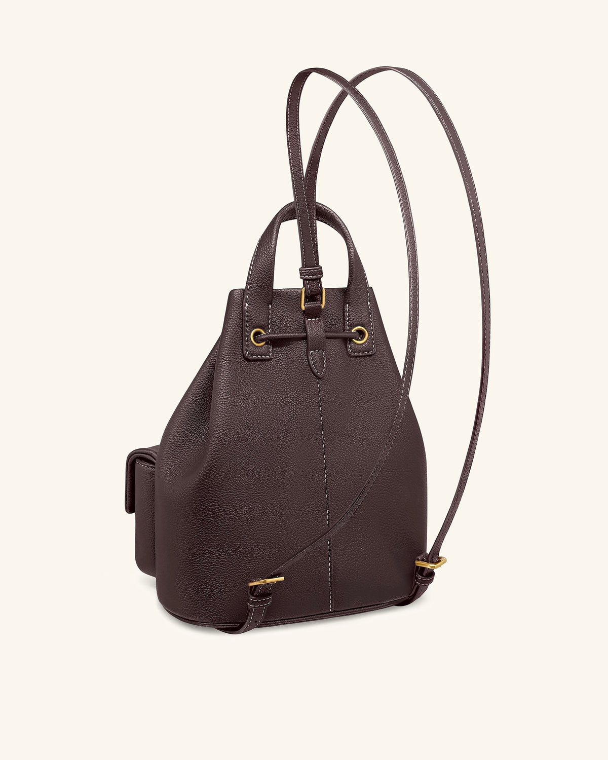 JWPE - Avery Pebbled Drawstring Utility Backpack – Dark Brown