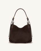 JWPE - Velora Faux Suede Slouchy Shoulder Bag - Dark Brown