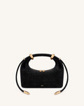 JWPE - Ellie Faux Suede Metal Ring Embellished Top Handle Bag - Black Croc