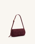 JWPE - Tina Curved Quilted Faux Suede Shoulder Bag - Deep Burgundy