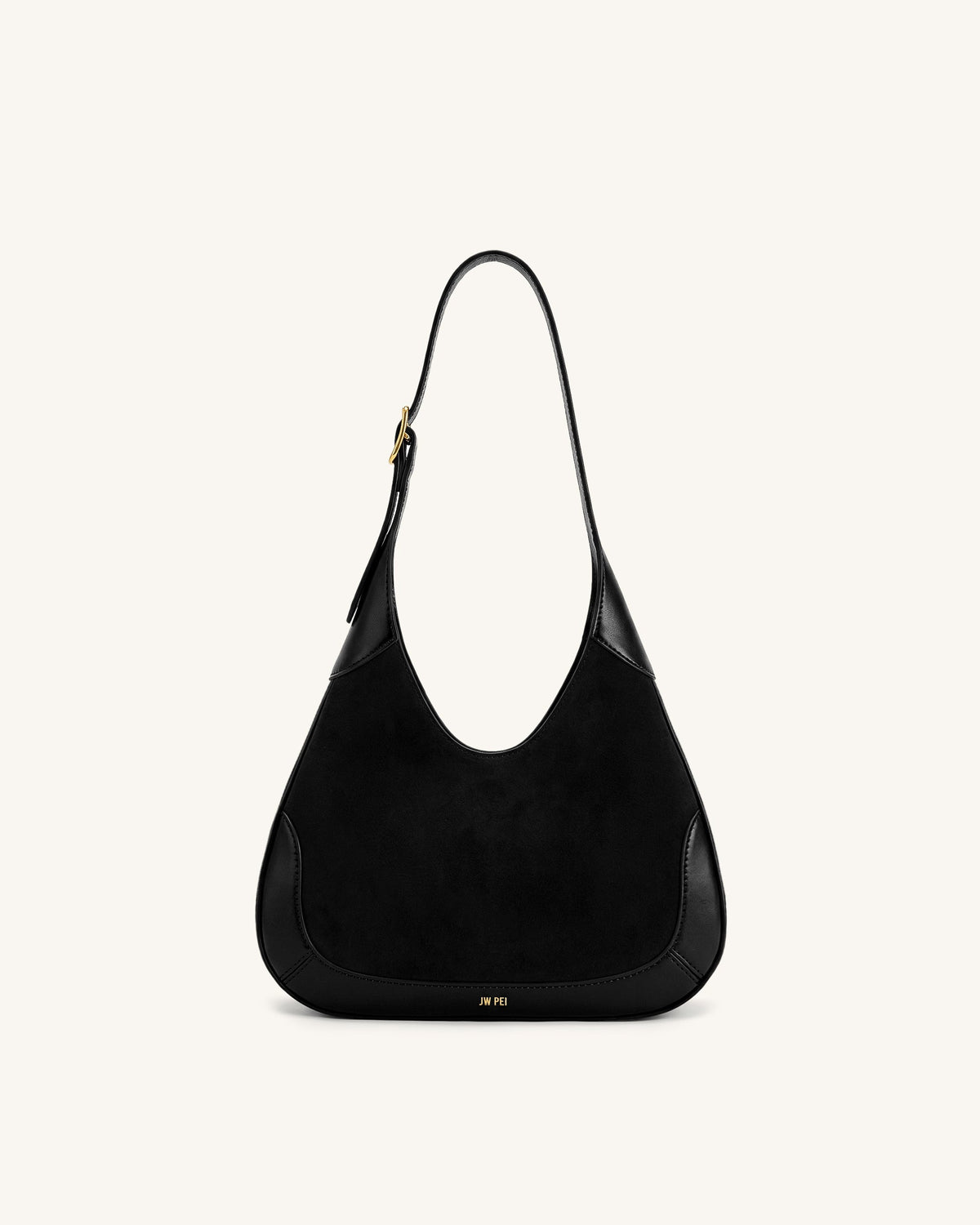 JWPE - Willow Faux Suede Trim Hobo Bag - Black
